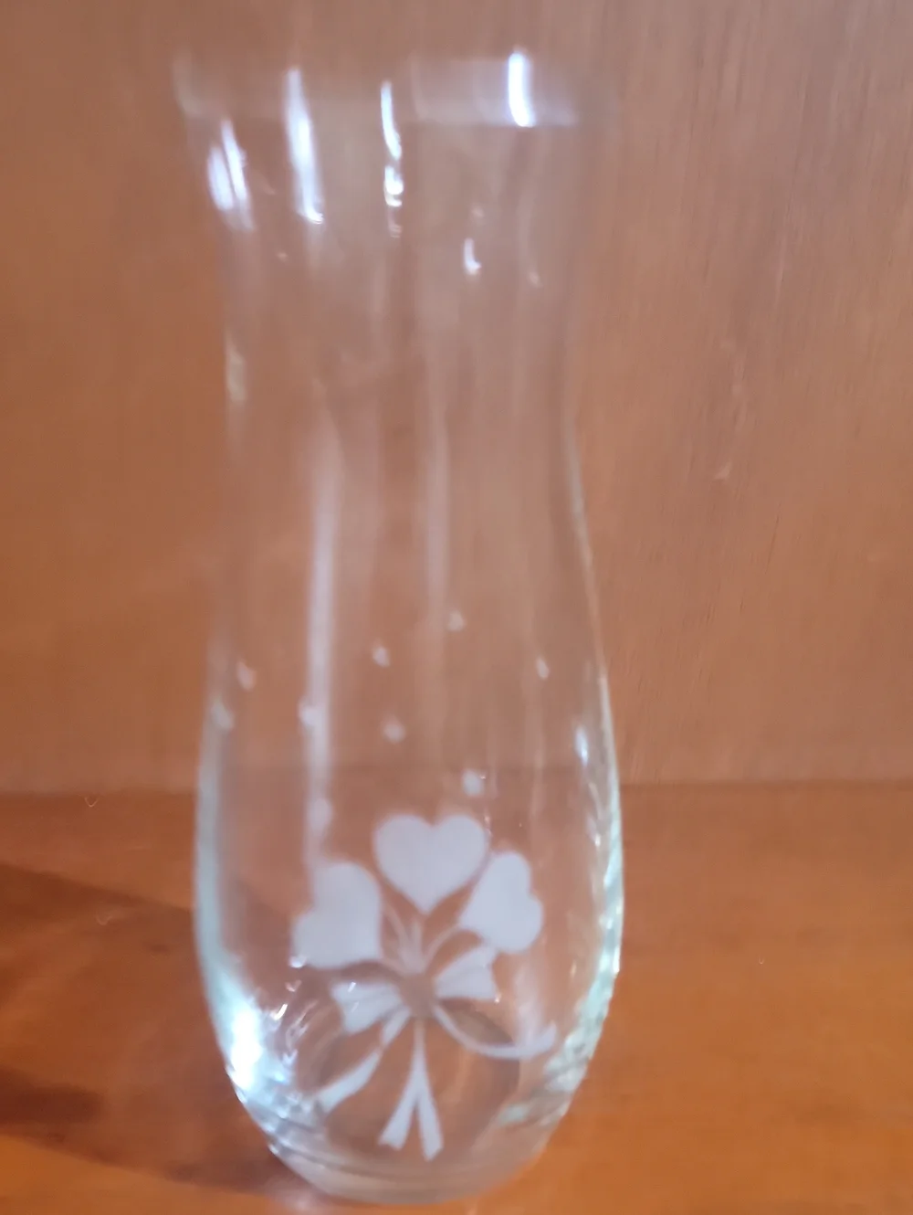Clear Etched Glass Vase with Heart Floral Design - Unbranded